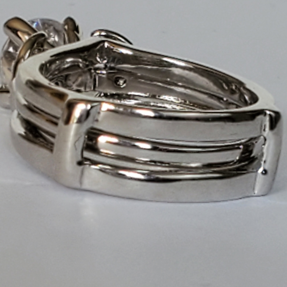 Silver Plated Wedding Band Ring Set Size 5 Cubic Zirconia 1.5 CWT * - Picture 8 of 10